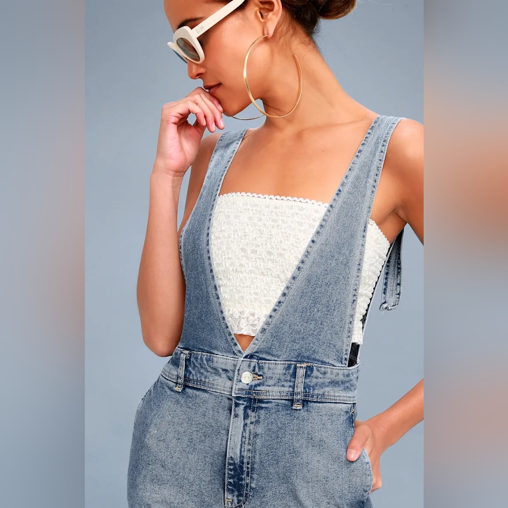 Free People A-Line Denim Overalls, Size 6 - Picture 4 of 9